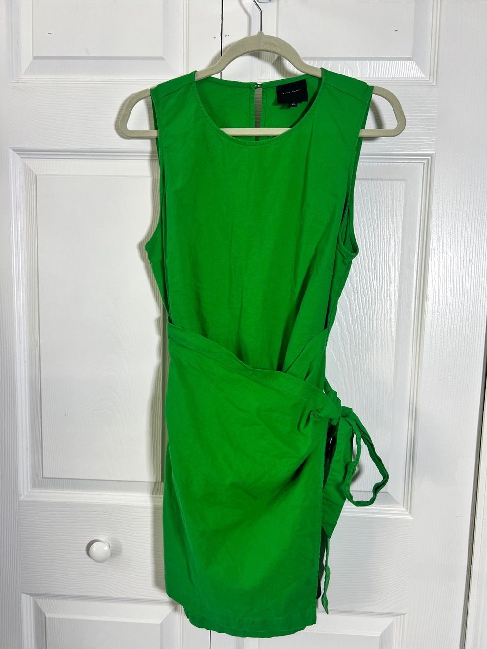 Alex Marie Bright Green Sleeveless Wrap-Tie Mini Dress